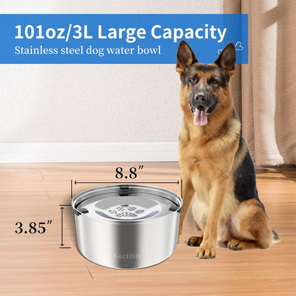 Top down view of the one hundred one ounce stainless steel dog water fountain assembly.