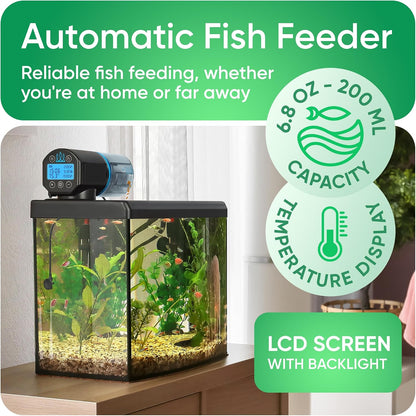 FISHNOSH programmable aquarium dispenser showing dual food portion windows