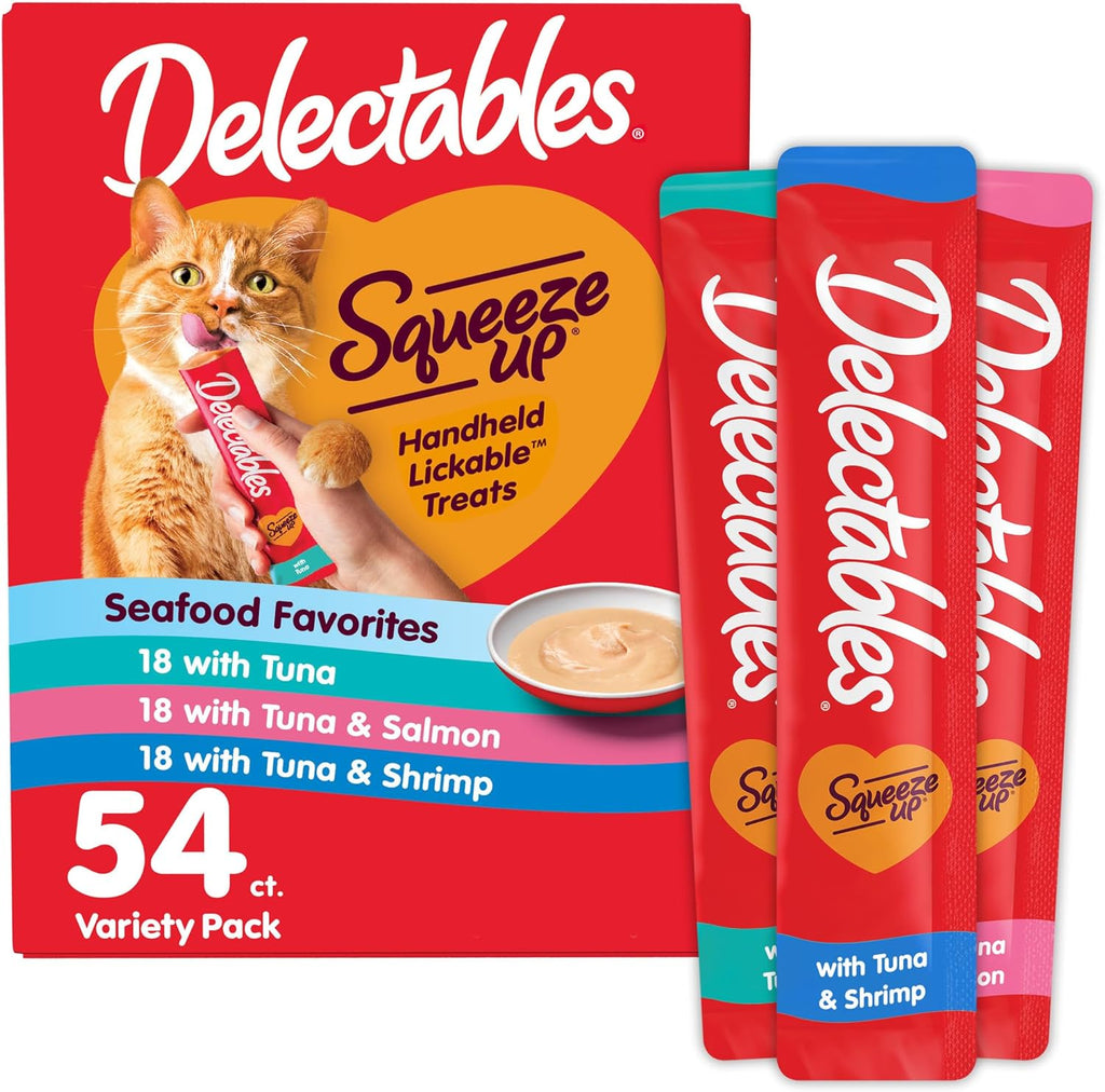 Delectables Squeeze Up Seafood Variety Pack front view showing 54 tubes