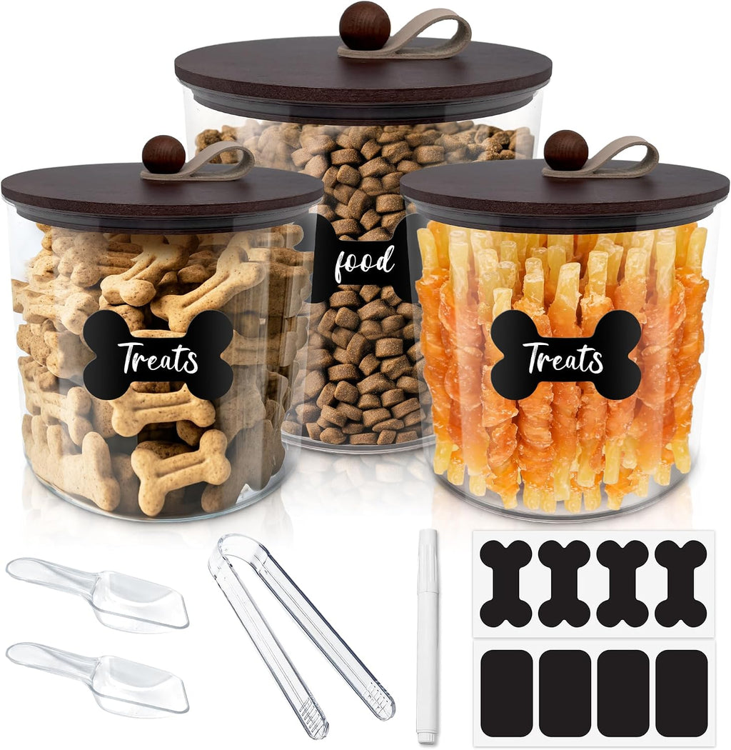 HOYTAMDAR 3 Pack Airtight Dog Food Storage Container, Dog Treat Container Dog Food Containers with Bamboo Lids 8x7''&6x5'',Pet Food Storage Container,Cat Food Container with Scoops,Clamp,Labels,Pen - Image 9