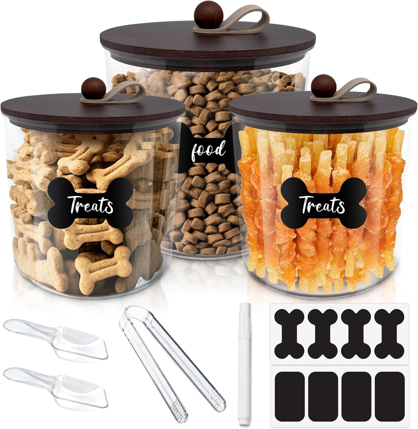 HOYTAMDAR 3 Pack Airtight Dog Food Storage Container, Dog Treat Container Dog Food Containers with Bamboo Lids 8x7''&6x5'',Pet Food Storage Container,Cat Food Container with Scoops,Clamp,Labels,Pen - Image 9