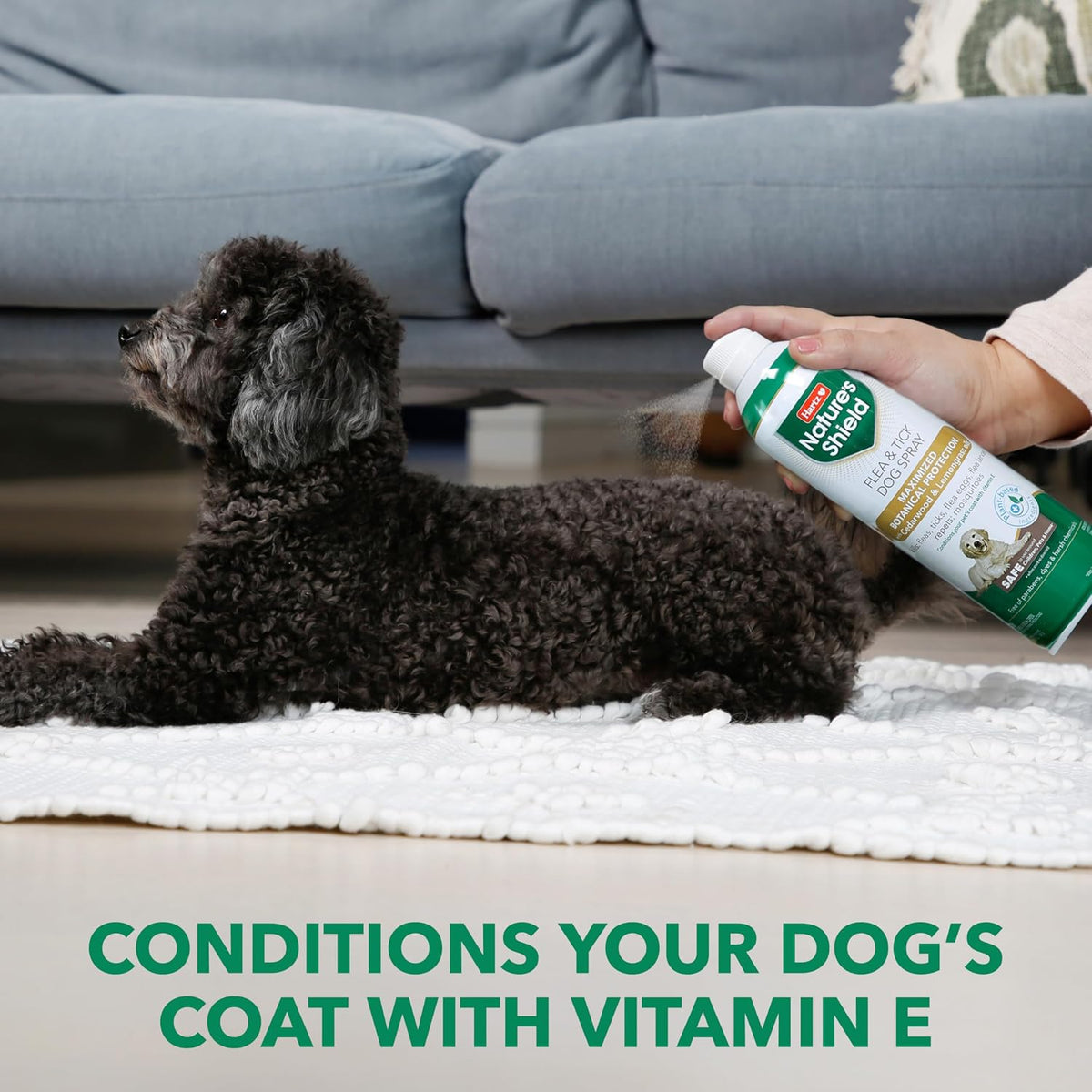 Natural botanical ingredient label on Hartz dog spray