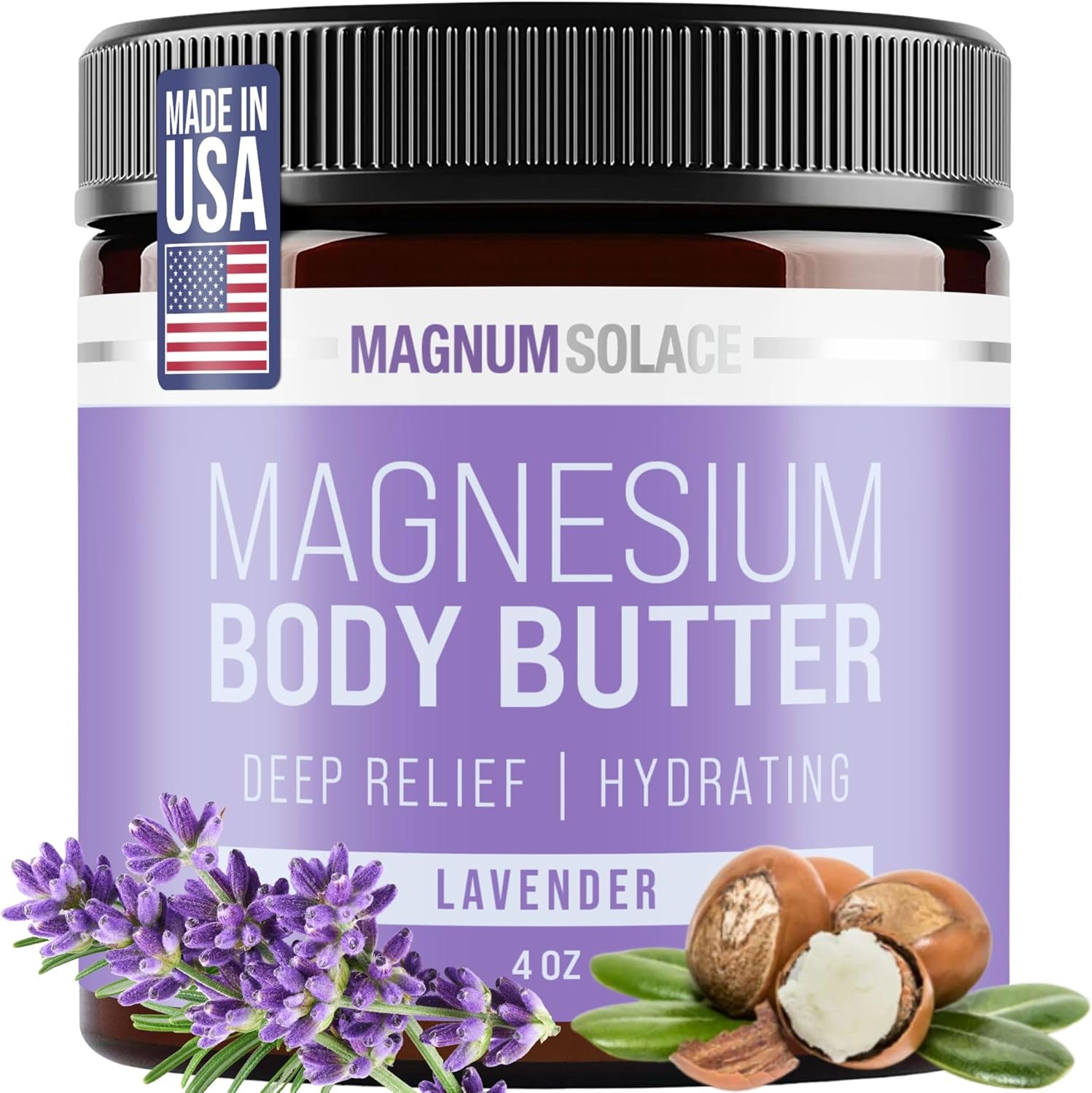 Magnum Solace Magnesium Body Butter in a jar for nighttime skin relaxation