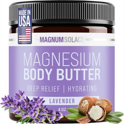 Magnum Solace Magnesium Body Butter in a jar for nighttime skin relaxation