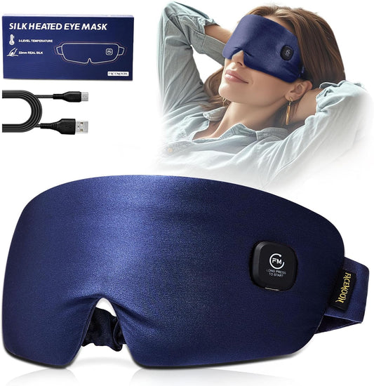 FACEMOON Heated Eye Mask front view navy blue silk