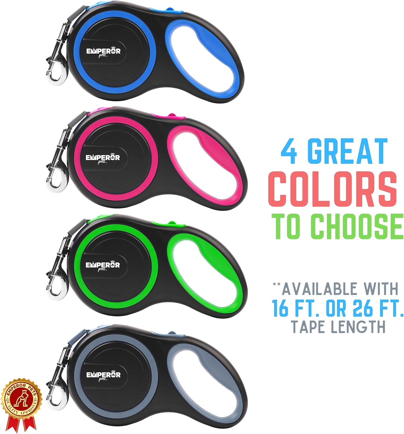 Emperor Pets Pink Heavy Duty Retractable Dog Leash 26 ft - Tangle-Free Nylon Tape, Anti-Slip Grip, Reflective - Retractable Leash for Medium Large Dogs up to 110 lbs -Classic-PK26 - Image 9