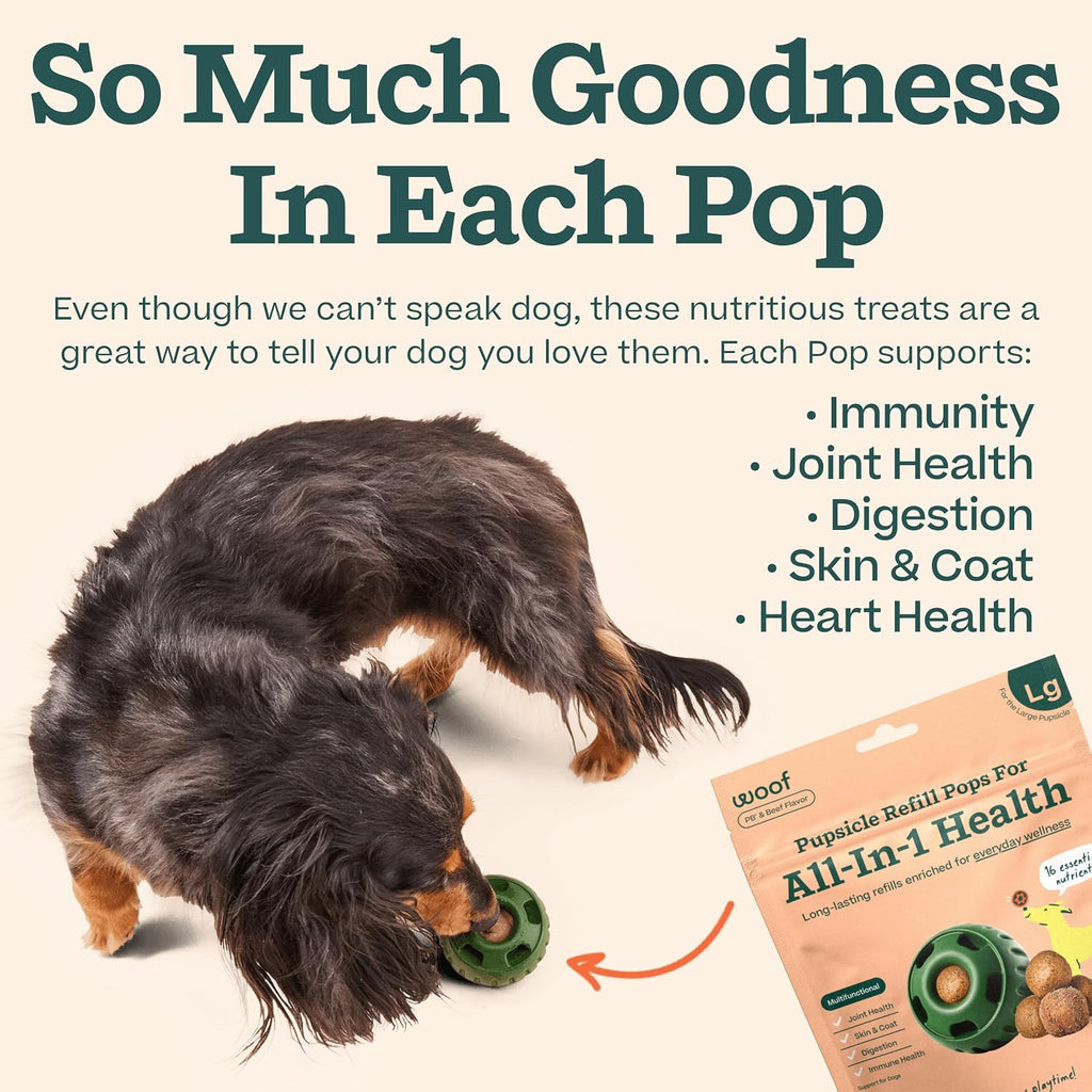 Side view of Woof Pupsicle All In One Health treat refill