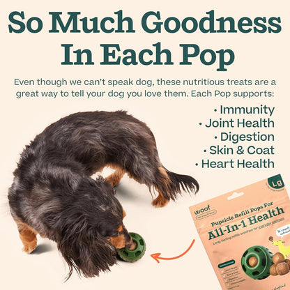 Side view of Woof Pupsicle All In One Health treat refill