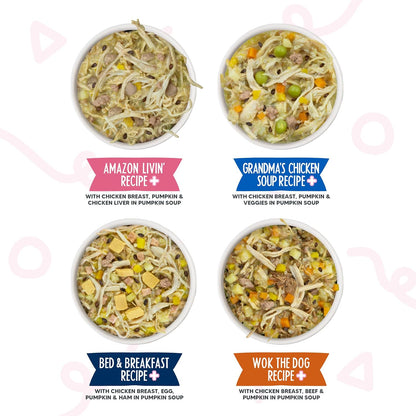Weruva prebiotic fiber sensitive stomach dog food pack assortment top view