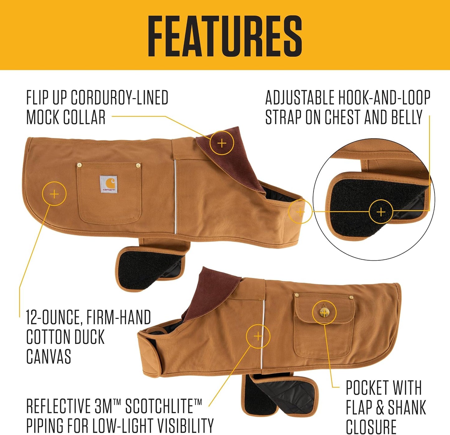 Carhartt insulated dog winter jacket showing water-repellent canvas shell.