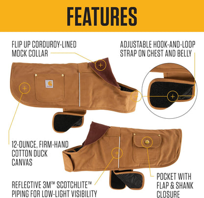 Carhartt insulated dog winter jacket showing water-repellent canvas shell.