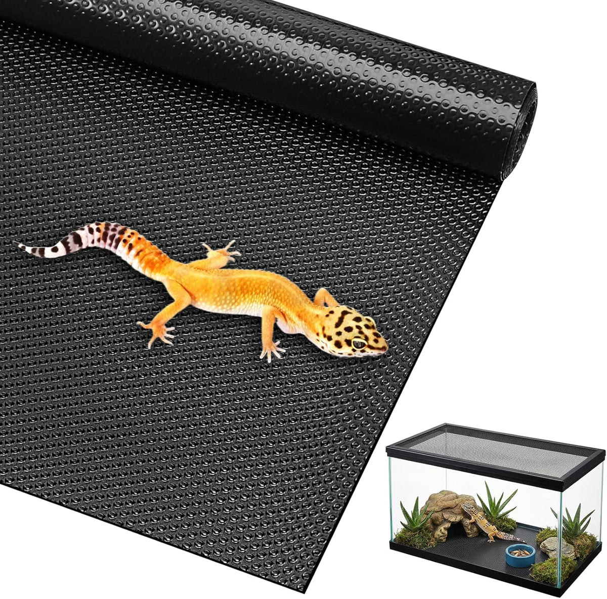 Helidrago safe reptile habitat flooring with a leopard gecko walking comfortably