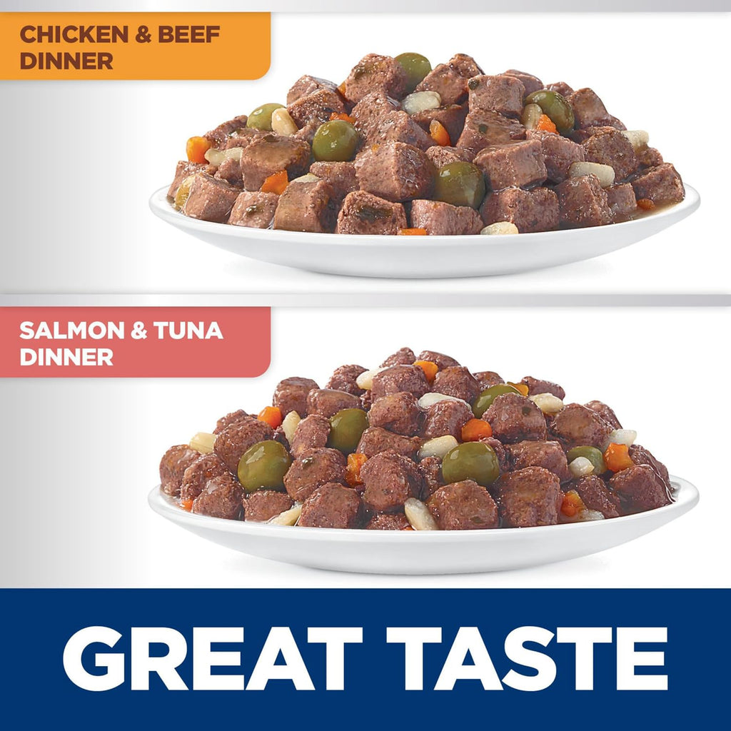Side view of Hill's Science Diet sensitive stomach wet cat food packaging displaying feeding guidelines.