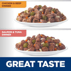 Side view of Hill's Science Diet sensitive stomach wet cat food packaging displaying feeding guidelines.