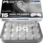 Peace And Quiet PQ Wax Ear Plugs front view package of fifteen pillows for noise reduction