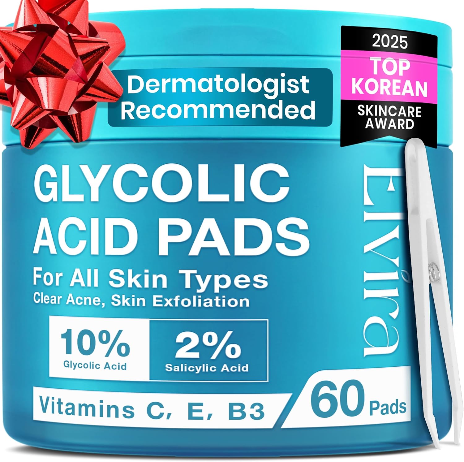 Elvira Glycolic Acid Exfoliating Facial Pads jar front view for acne treatment