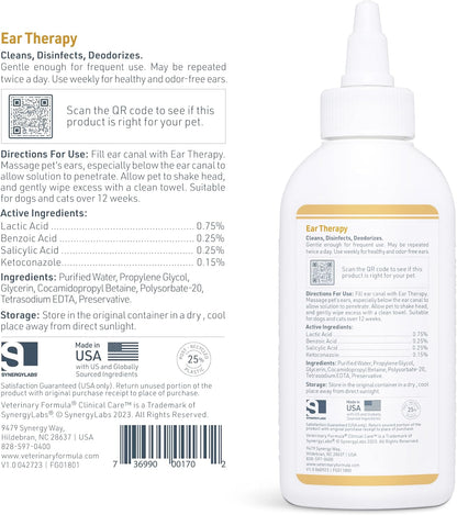 Veterinary Formula Clinical Care Ear Therapy bottle on a neutral background