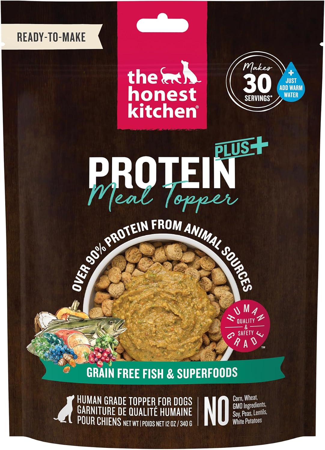 The Honest Kitchen Protein Plus dehydrated topper lifestyle shot