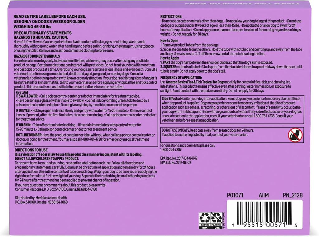 Amazon Basics Flea and Tick Topical Treatment and Prevention for Large Dogs (45-88 lbs), Fast Acting and Long Lasting, Tick Prevention, 6 Count, Packaging May Vary - Image 9