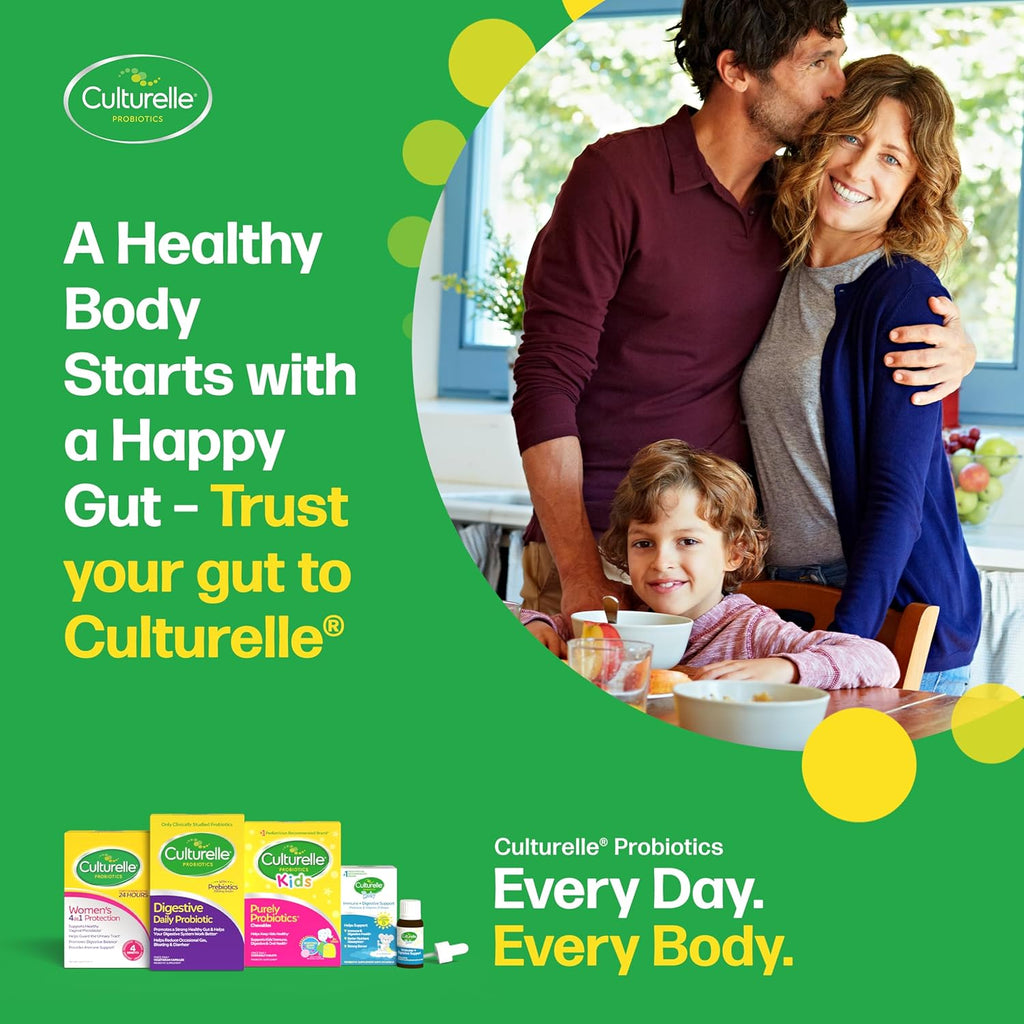 Culturelle daily probiotic capsule size comparison next to the authentic product container box