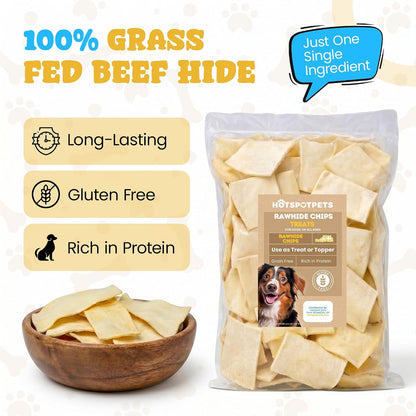 Premium single ingredient beef hide dog treats in bulk bag