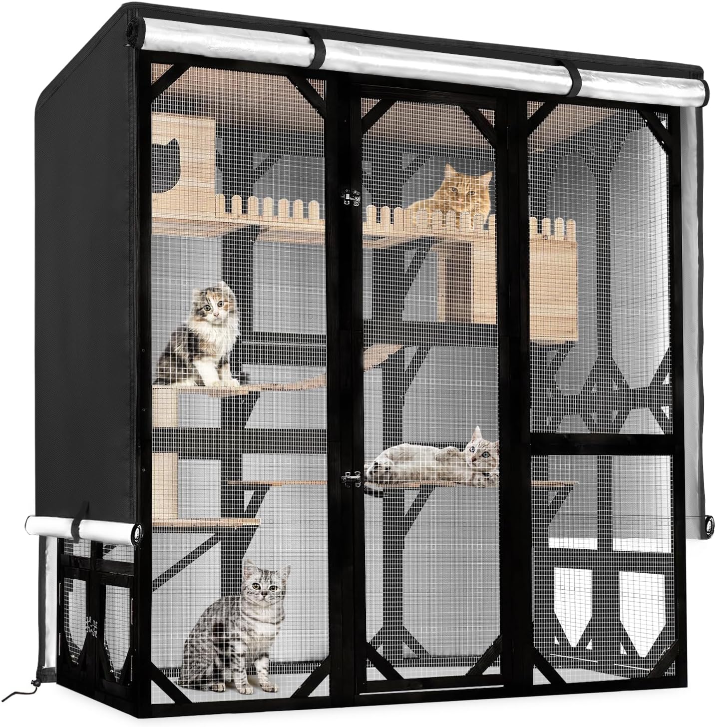 Catio Cover, 37" L x 23.5" W x 50" H Waterproof Cover for Outdoor Cat Enclosure, 420D Cat Cage Cover for Homey Pet Cats Cages, Black (Catio Not Included) - Image 10