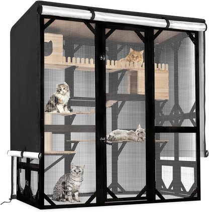 Catio Cover, 37" L x 23.5" W x 50" H Waterproof Cover for Outdoor Cat Enclosure, 420D Cat Cage Cover for Homey Pet Cats Cages, Black (Catio Not Included) - Image 10