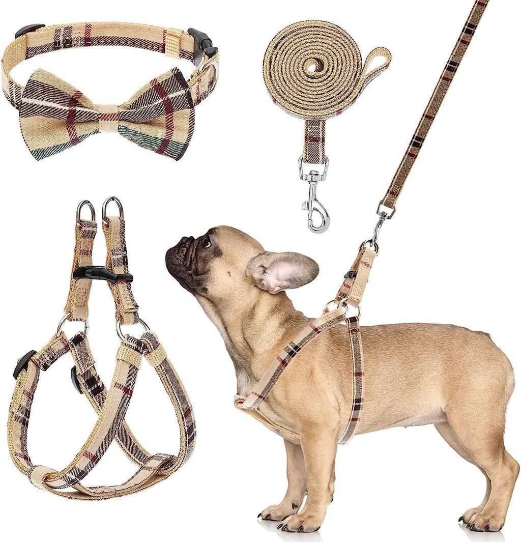 BINGPET Dog Harness Collar Leash Set,Adjustable No Pull Escape Proof Small Dog Harness,Classic Plaid Puppy Harness and Leash Set for Small Medium Large Dogs Training Easy Walk Running(Beige,M) - Image 11