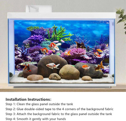 Washable polyester sea world backdrop for domestic fish tanks.