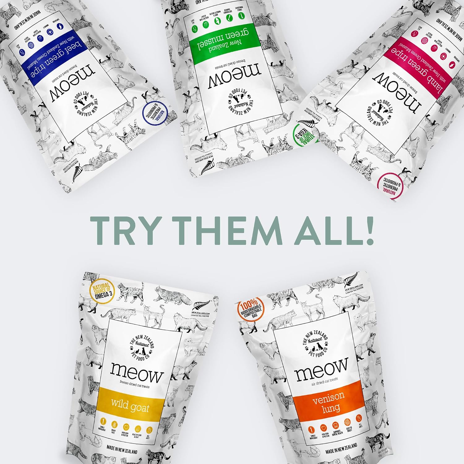 Premium imported cat treats for all life stages packaging