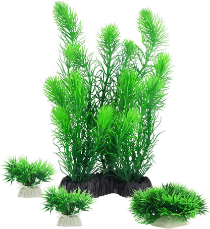 MyLifeUNIT artificial aquarium plants pack of 4 front view in a clean fish tank.