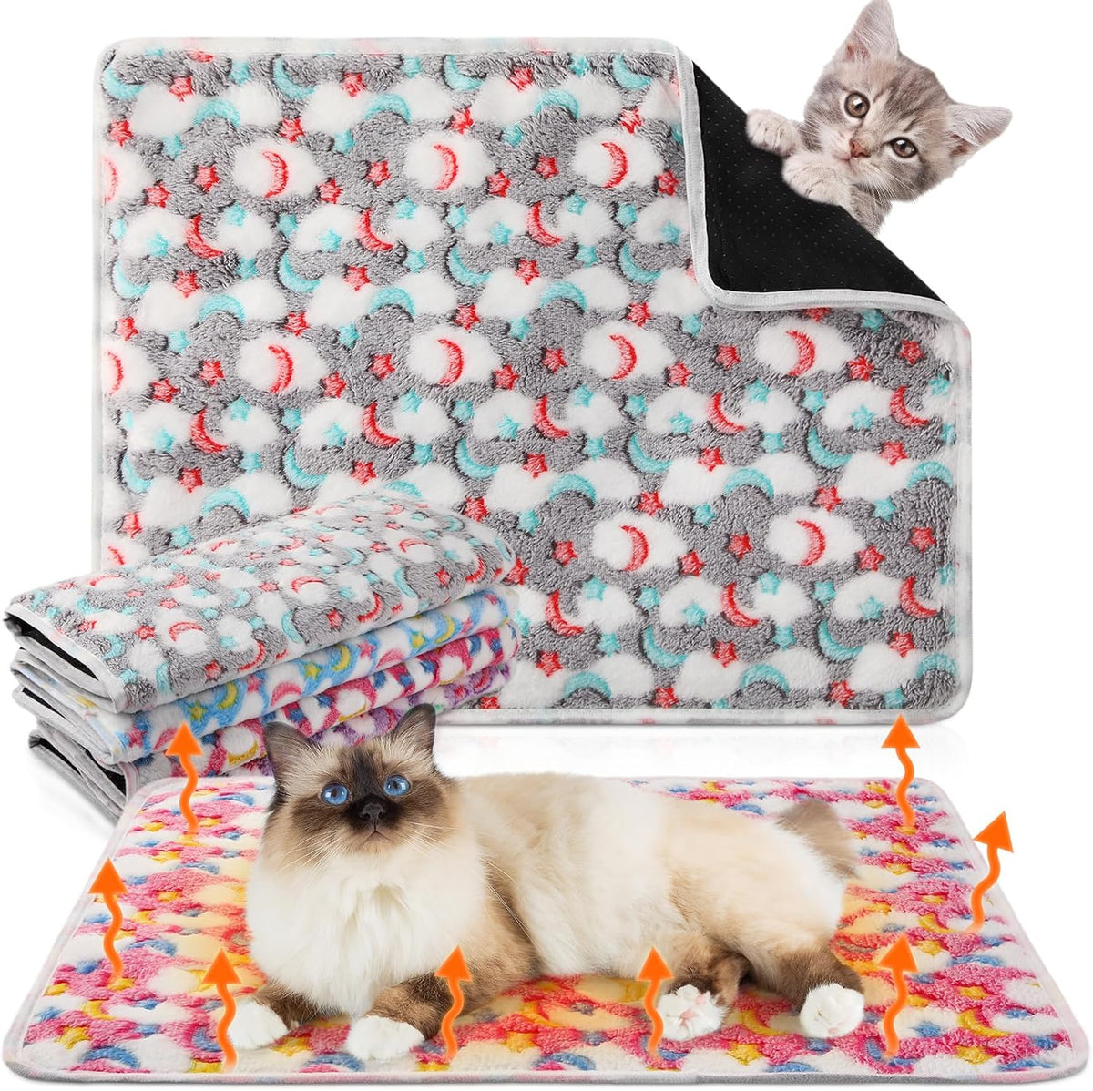 4 Pack Self Heating Cat Bed Cat Self Warming Pad with Removable Cover Extra Warm Thermal Pet Pad Washable Pet Crate Mat Anti Slip Kennel for Indoor Outdoor Pets(Star,16 x 20 Inches) - Image 15