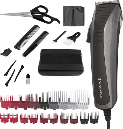 Remington Easy Fade Haircut Kit front view showing the black corded clipper with Japanese steel blades.