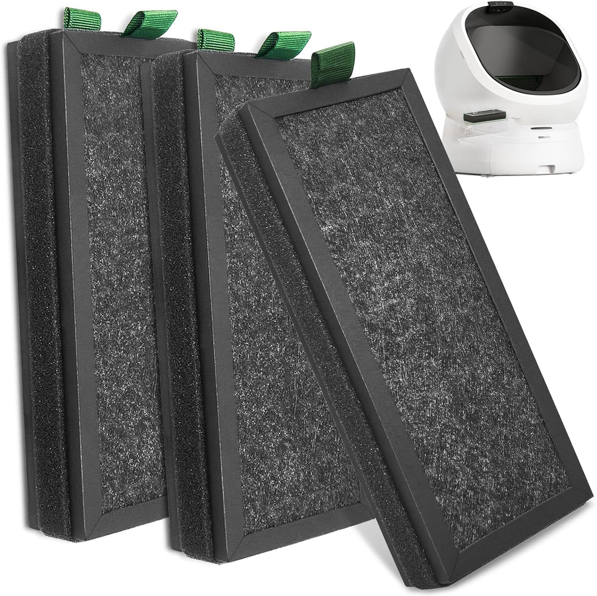 WECATION replacement activated carbon filter pack front view showing three black rectangular inserts