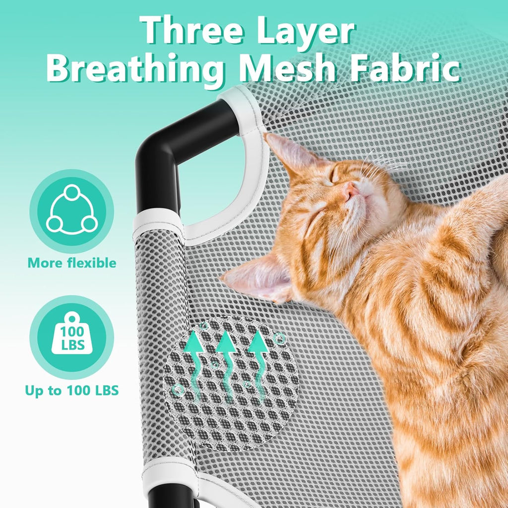 Side angle of Tresbro raised cat swing bed for indoor use