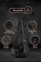 Close up of double safety clip on Noah and Paw pet carrier