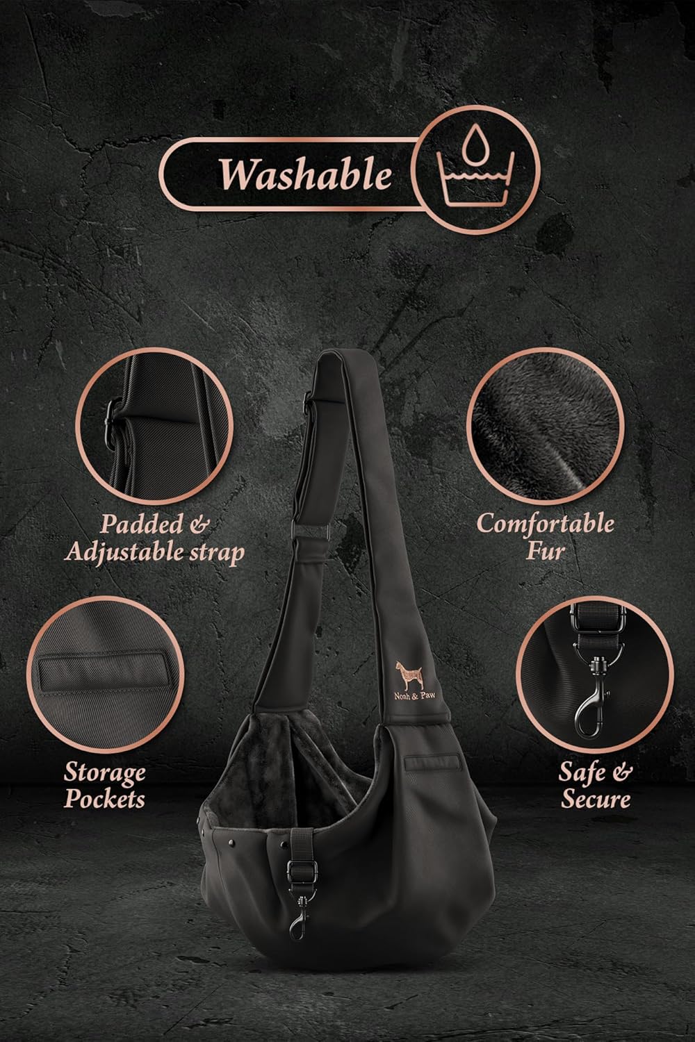 Close up of double safety clip on Noah and Paw pet carrier
