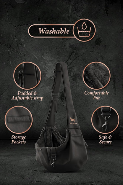 Close up of double safety clip on Noah and Paw pet carrier