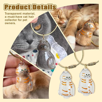 Six piece pet fur storage keychain set arranged neatly alongside stainless steel attachment rings