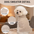 Side view of a small dog wearing the winter turtleneck dog clothes.
