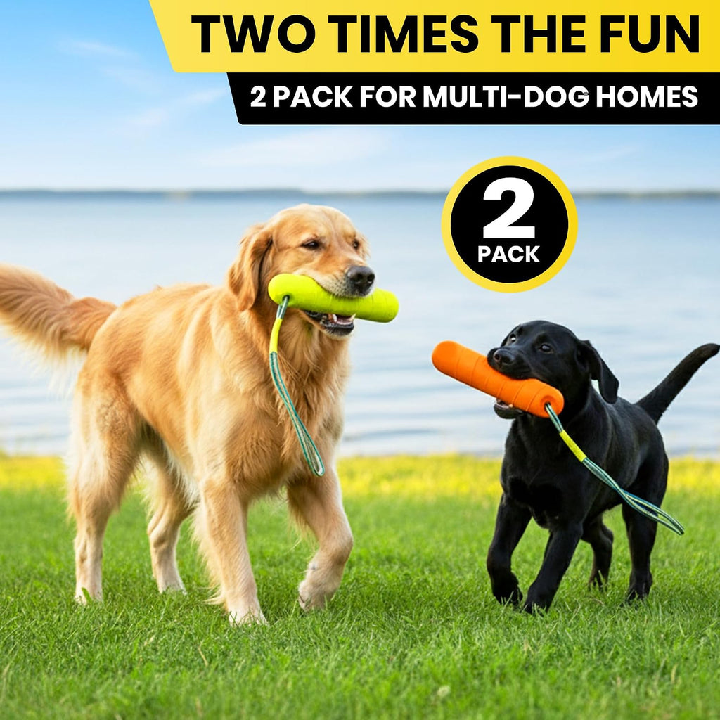 High visibility green water retrieval dog toy pack showing the soft texture of the material.