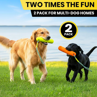 High visibility green water retrieval dog toy pack showing the soft texture of the material.