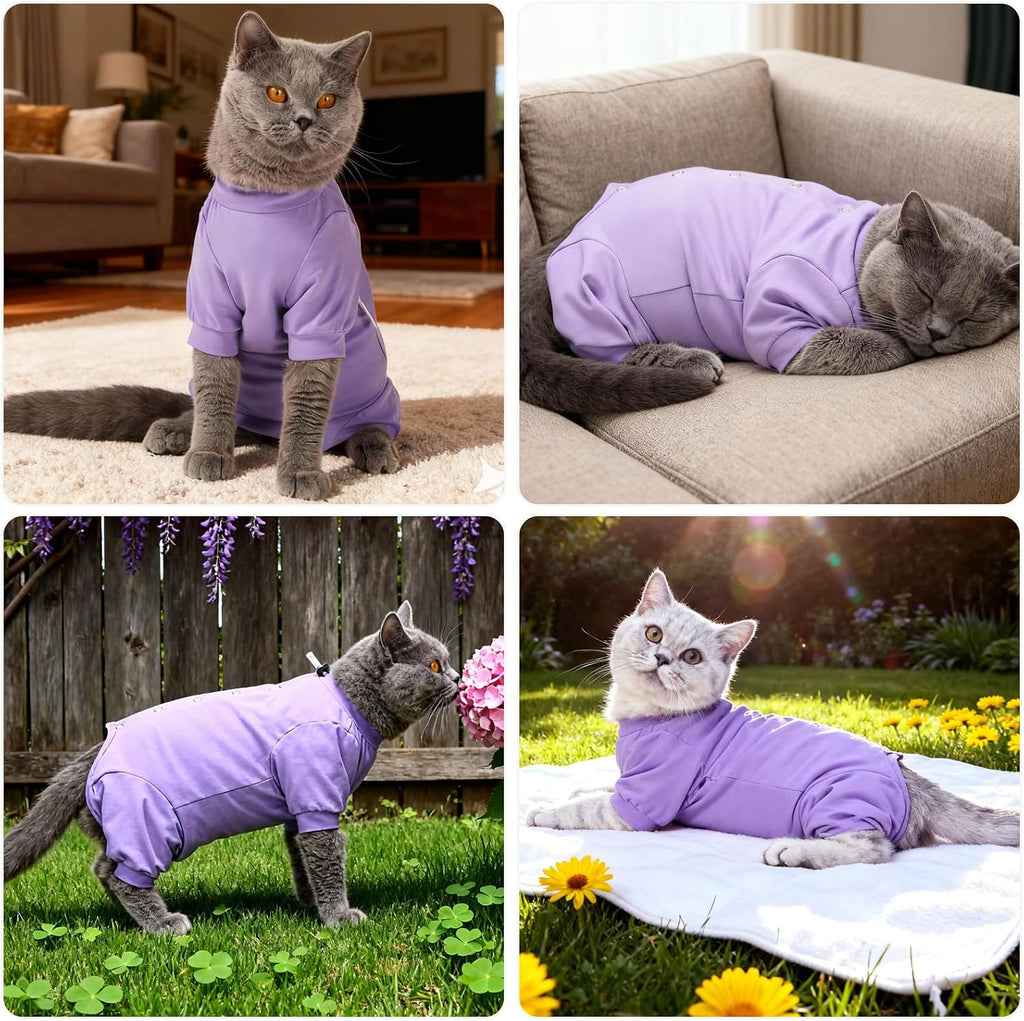 Cat comfortably moving while wearing spay recovery suit