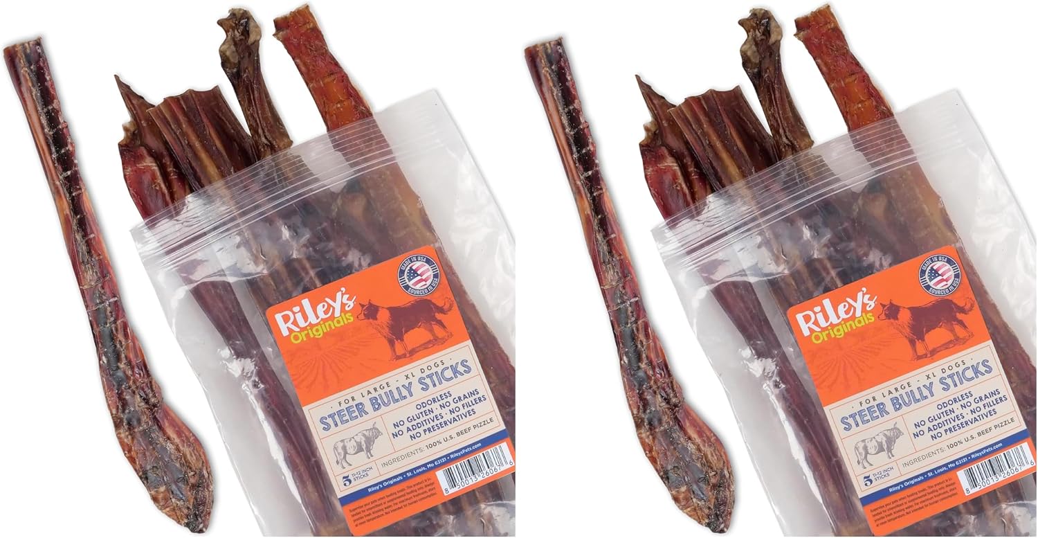 Riley's Steer Bully Sticks for Large to XL Dog Breeds - Odor Free, Single Ingredient Treat - Easily Digestible, 100% Beef Pizzle Sticks for Dogs - 12", 5ct - Image 9