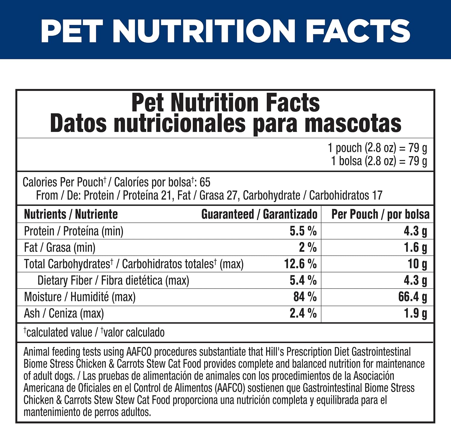 Hill's Prescription Diet Gastrointestinal Biome + Stress Digestive/Fiber Care Wet Cat Food, Chicken & Carrot Stew, 2.8 oz. Pouches, 24-Pack - Image 12