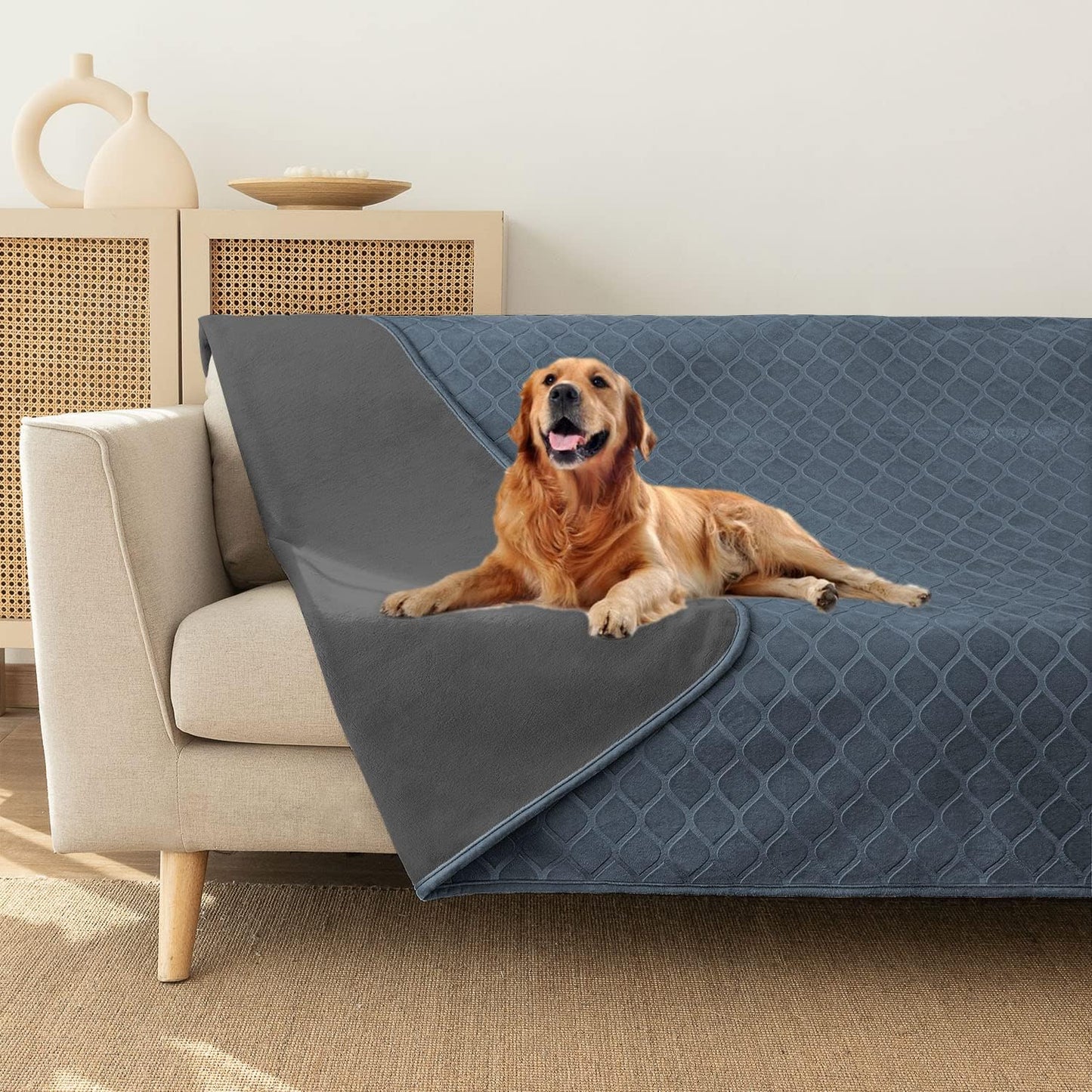 fuguitex Waterproof Dog Blanket Bed Cover Dog Crystal Velvet Moroccan Fuzzy Cozy Plush Pet Blanket Throw Blanket for Couch Sofa(40 * 60 inch, Cream+Beige) - Image 9