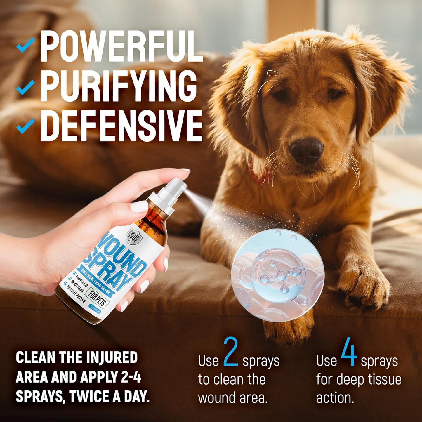 Non stinging wound healing spray for cats and dogs side view