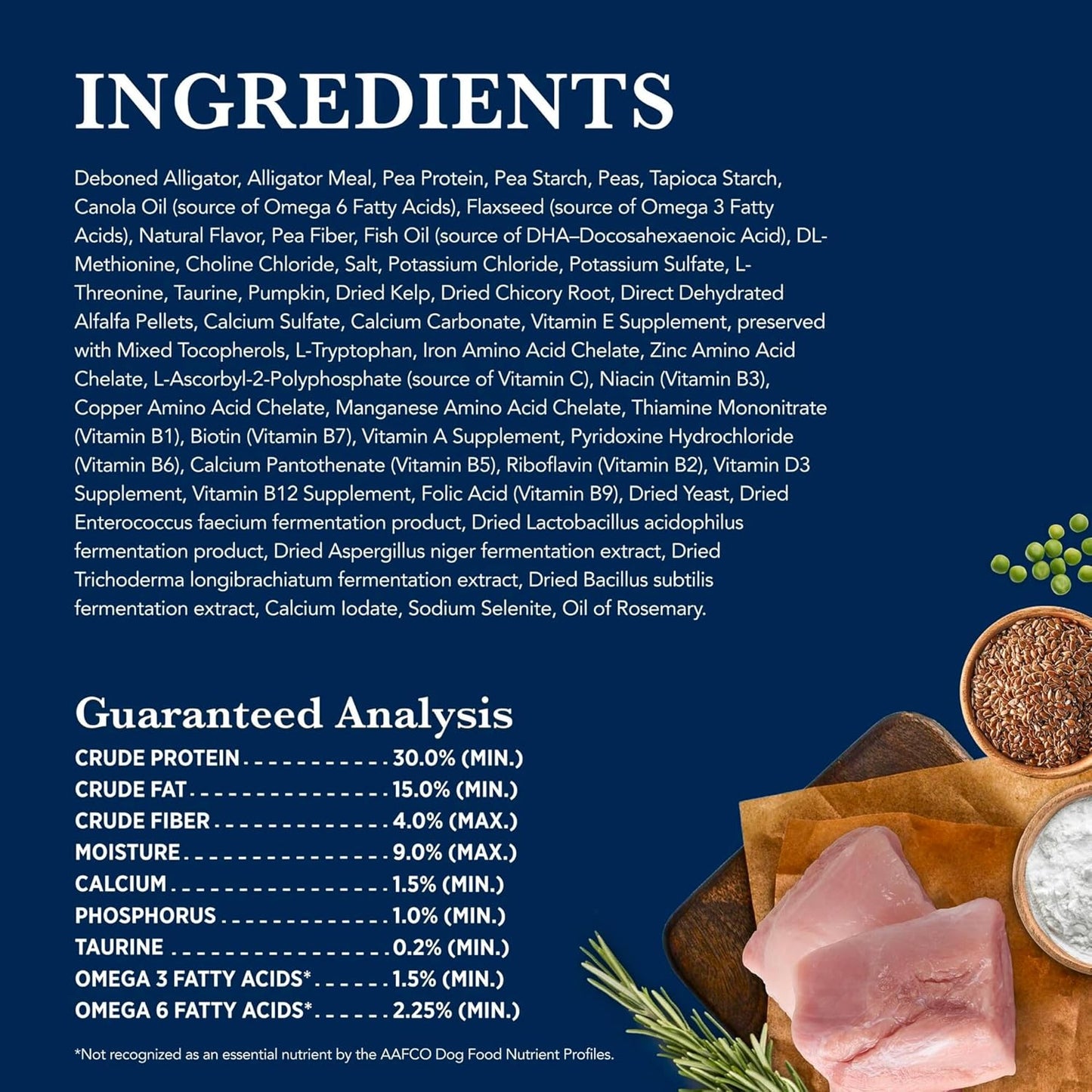 Back of Blue Buffalo cat food bag showing nutritional information