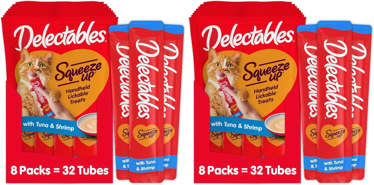 Delectables Squeeze Up Creamy Squeezable Puree, Lickable Wet Cat Treats, Grain Free, No Added Fillers, No By-Products, No Added Preservatives, 0.5 Ounces Tuna & Shrimp, 32 Tubes Total - Image 11