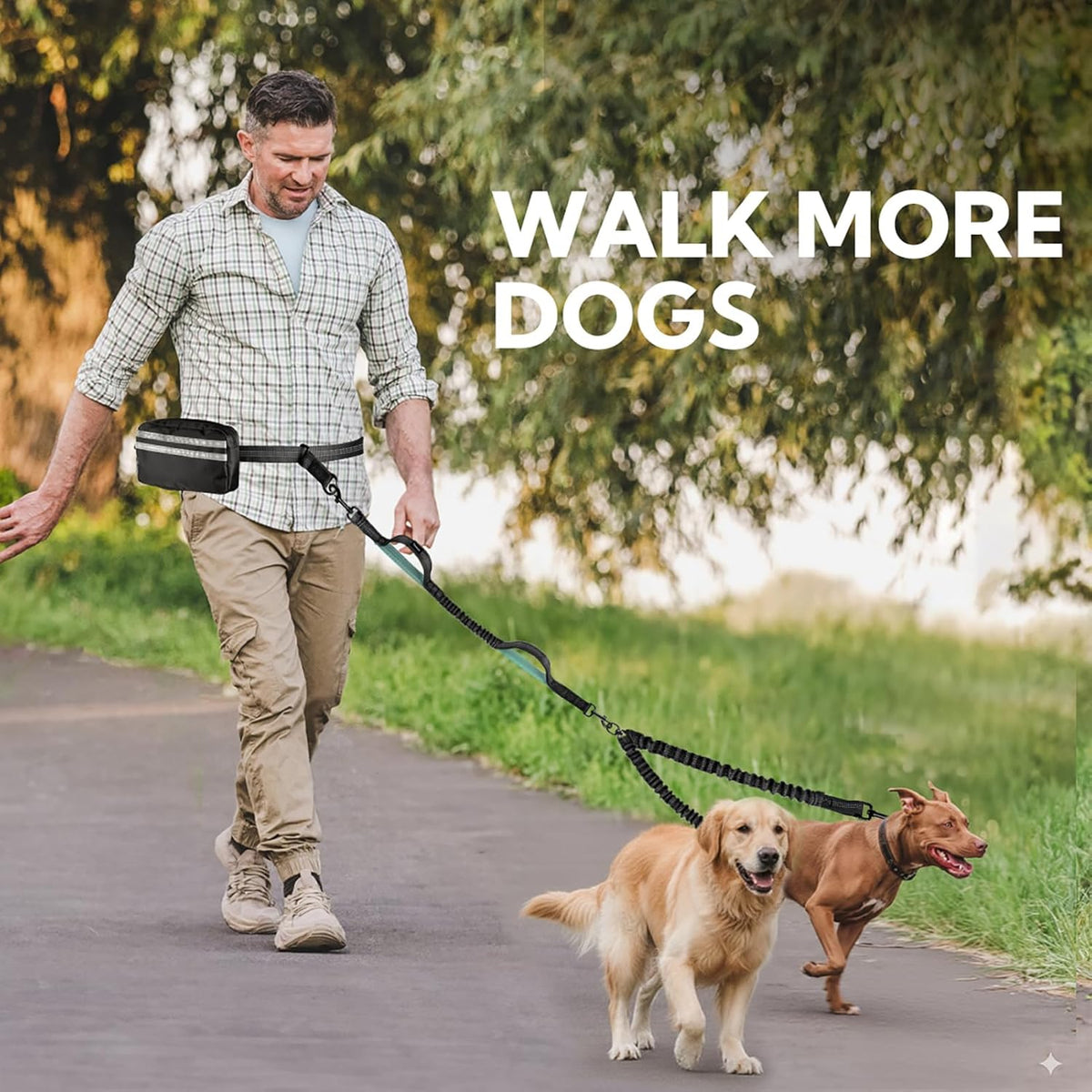 Authentic imported USA premium double dog waist leash for outdoor hiking